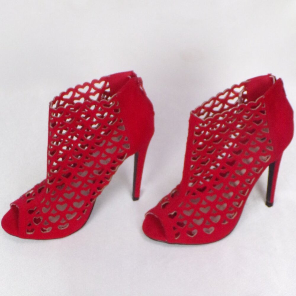 MADISON BY SHOEDAZZLE size 7 red faux-suede ultra-high-heel ankle booties - Picture 4 of 16